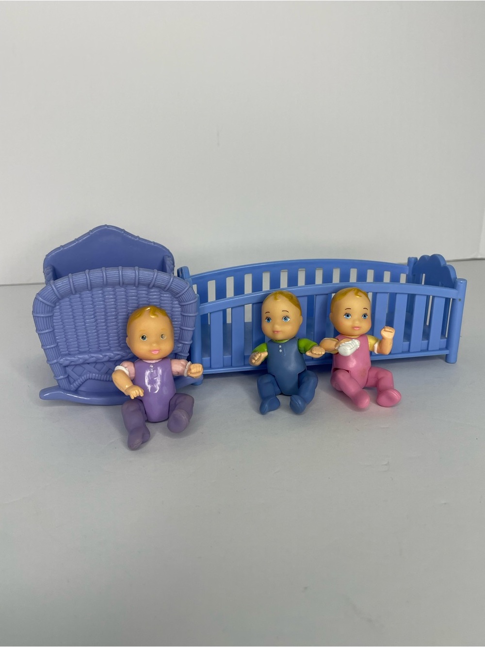 Fisher Price Loving Family Boy Girl Twins Purple Baby Cradle Mix Brand Crib Y2K